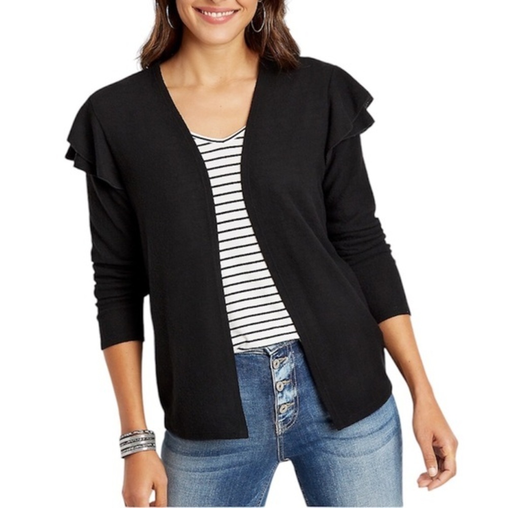 Maurices Lightweight Ruffle Sleeve Open Front Soft Black Versatile Cardigan M